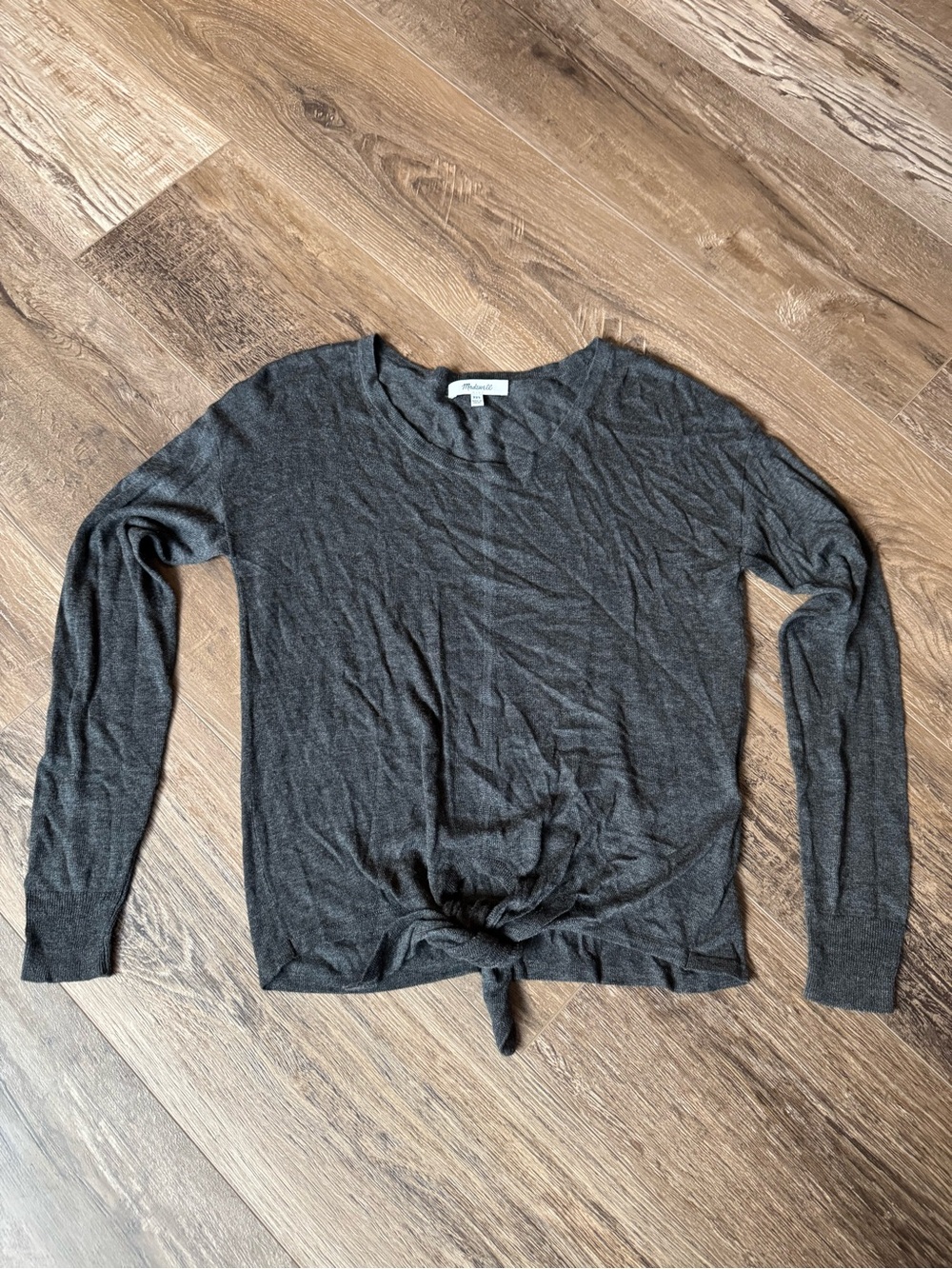 Madewell Charcoal Gray Long Sleeve Tie-Front Top
